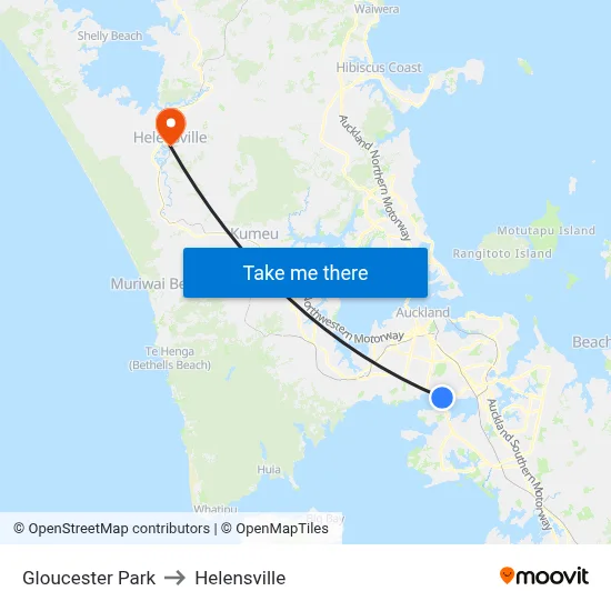 Gloucester Park to Helensville map