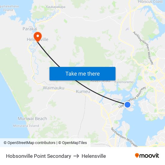 Hobsonville Point Secondary to Helensville map