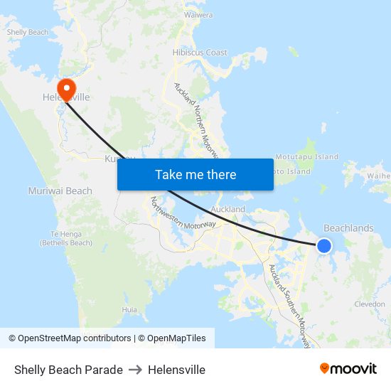 Shelly Beach Parade to Helensville map