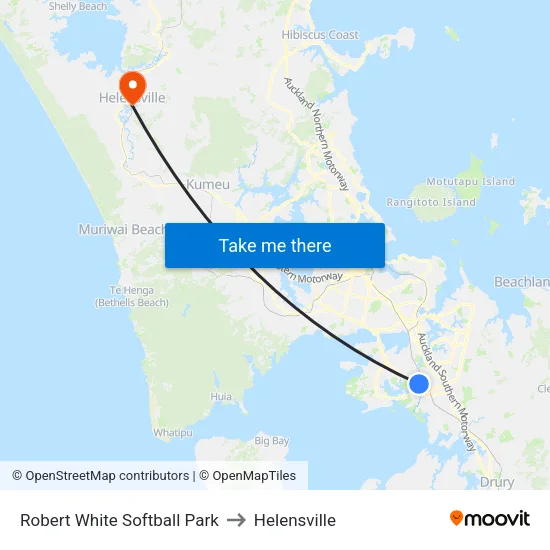 Robert White Softball Park to Helensville map