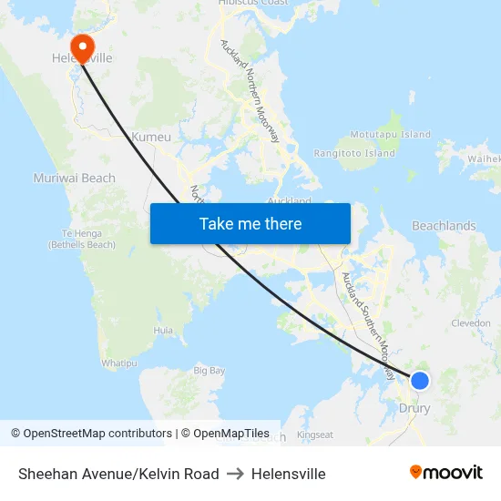 Sheehan Avenue/Kelvin Road to Helensville map