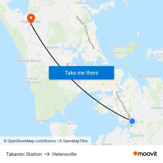 Takanini Station to Helensville map