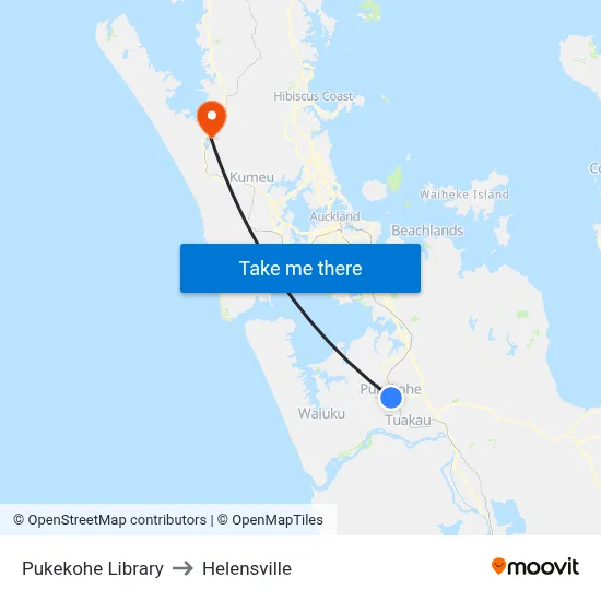 Pukekohe Library to Helensville map