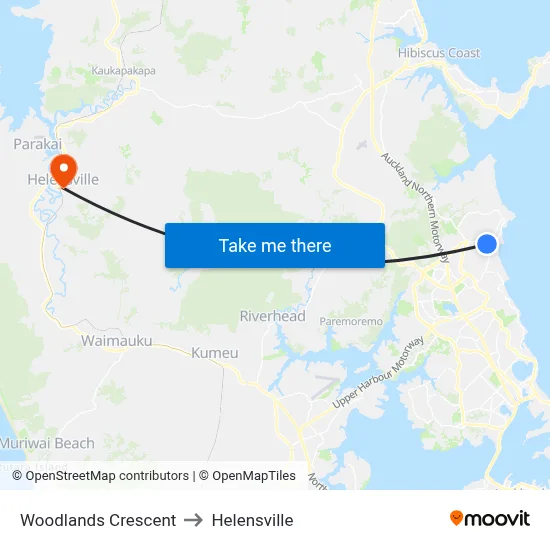 Woodlands Crescent to Helensville map