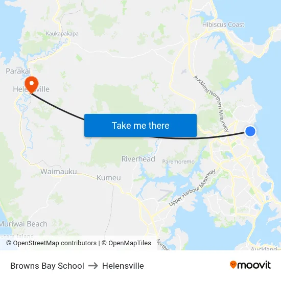 Browns Bay School to Helensville map