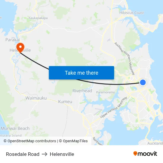 Rosedale Road to Helensville map