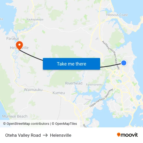 Oteha Valley Road to Helensville map