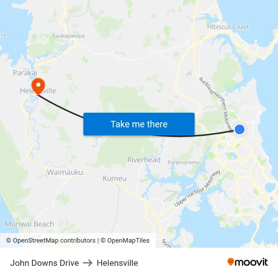 John Downs Drive to Helensville map