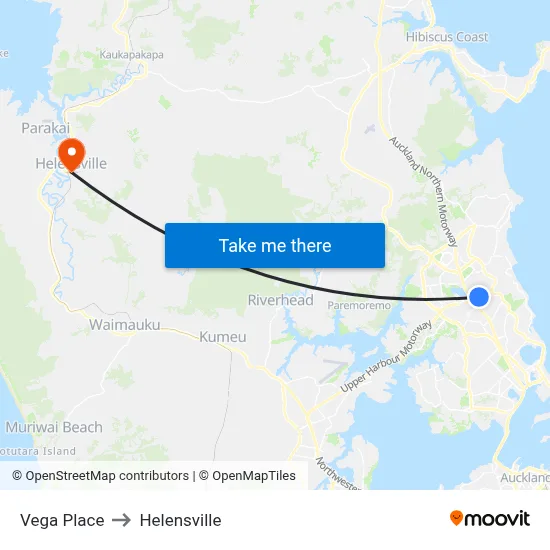 Vega Place to Helensville map