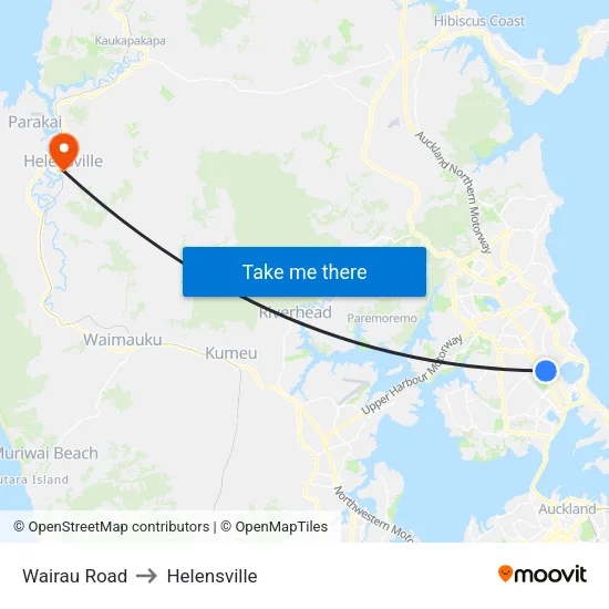 Wairau Road to Helensville map