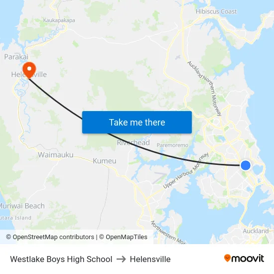 Westlake Boys High School to Helensville map