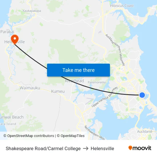 Shakespeare Road/Carmel College to Helensville map