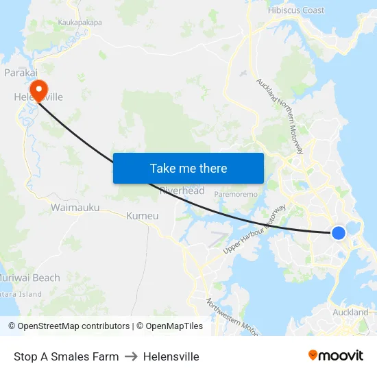 Stop A Smales Farm to Helensville map