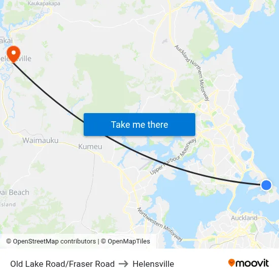 Old Lake Road/Fraser Road to Helensville map