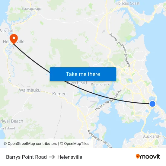 Barrys Point Road to Helensville map