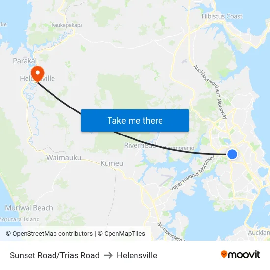 Sunset Road/Trias Road to Helensville map