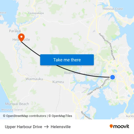 Upper Harbour Drive to Helensville map