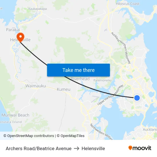 Archers Road/Beatrice Avenue to Helensville map
