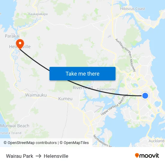 Wairau Park to Helensville map