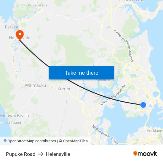Pupuke Road to Helensville map