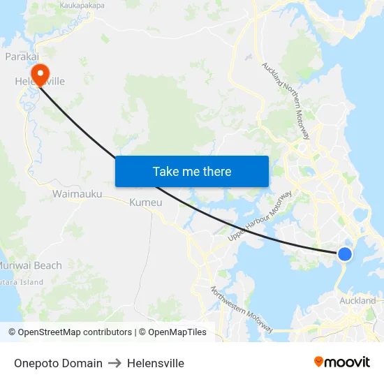 Onepoto Domain to Helensville map