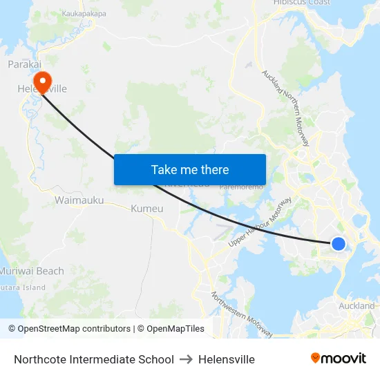 Northcote Intermediate School to Helensville map