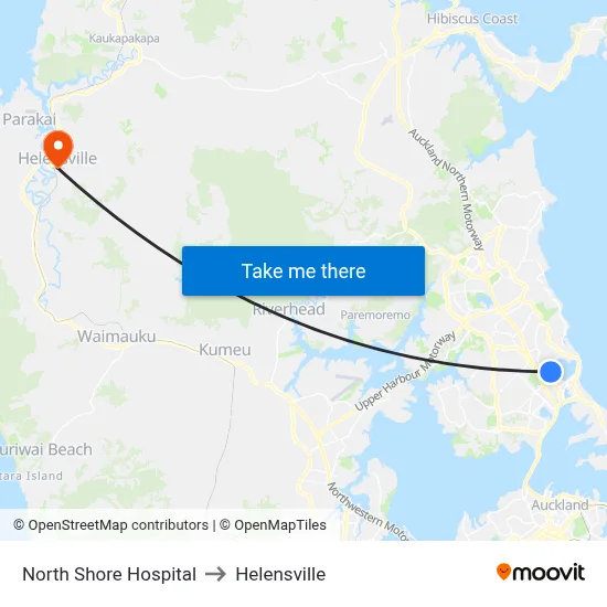 North Shore Hospital to Helensville map
