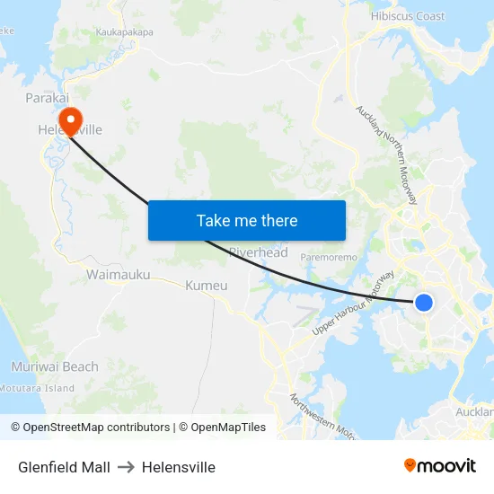 Glenfield Mall to Helensville map