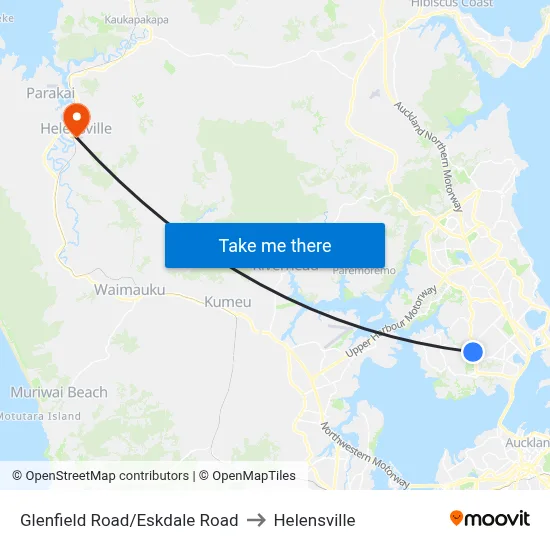 Glenfield Road/Eskdale Road to Helensville map