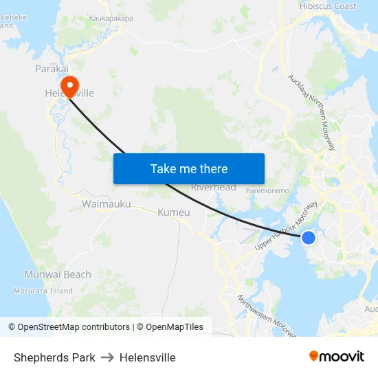 Shepherds Park to Helensville map