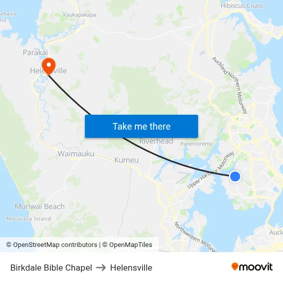 Birkdale Bible Chapel to Helensville map