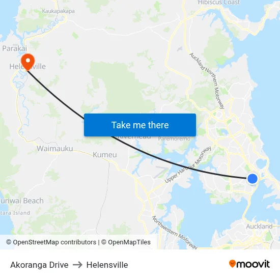 Akoranga Drive to Helensville map