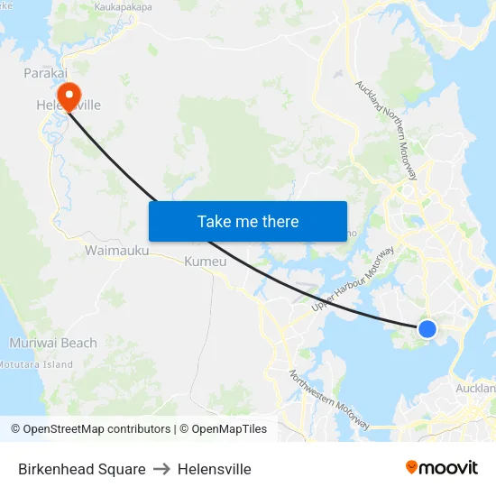 Birkenhead Square to Helensville map