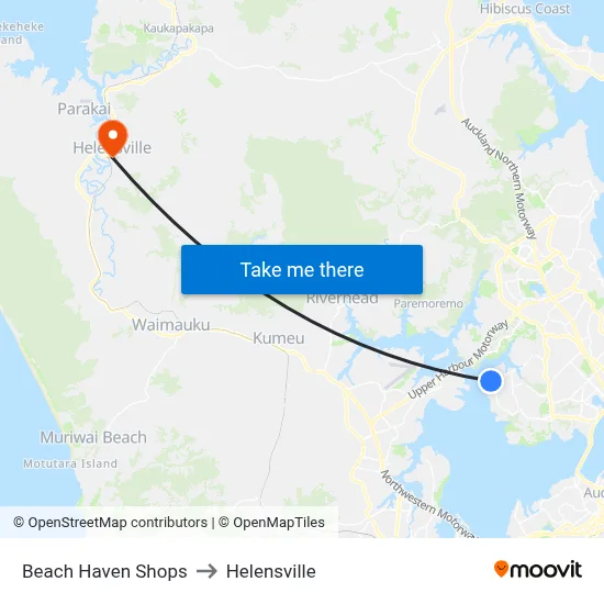 Beach Haven Shops to Helensville map