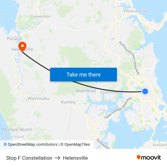 Stop F Constellation to Helensville map
