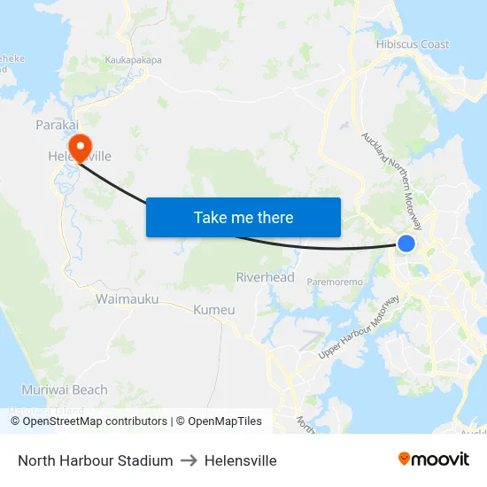 North Harbour Stadium to Helensville map