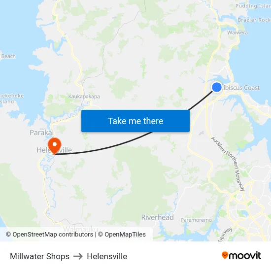 Millwater Shops to Helensville map
