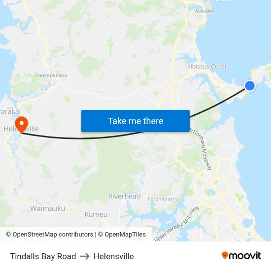 Tindalls Bay Road to Helensville map
