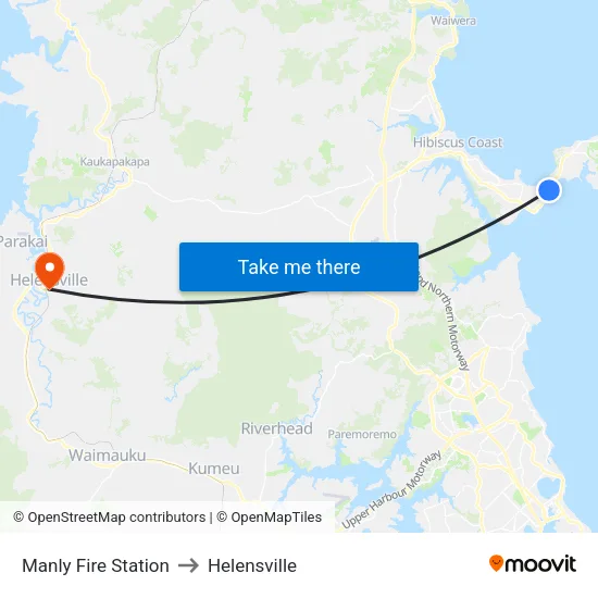 Manly Fire Station to Helensville map