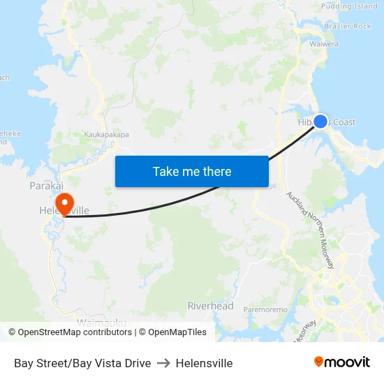 Bay Street/Bay Vista Drive to Helensville map