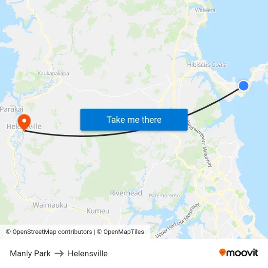 Manly Park to Helensville map