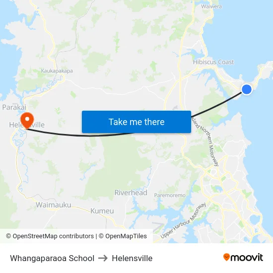 Whangaparaoa School to Helensville map