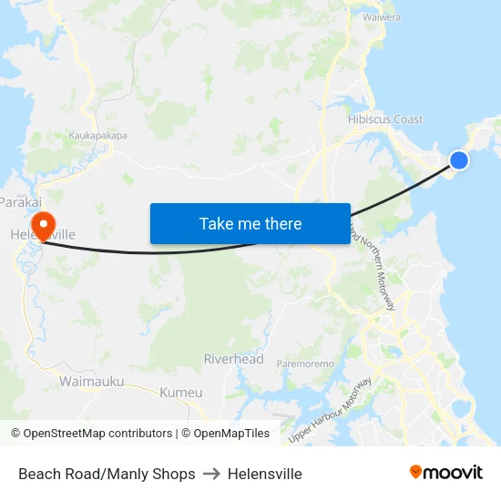 Beach Road/Manly Shops to Helensville map
