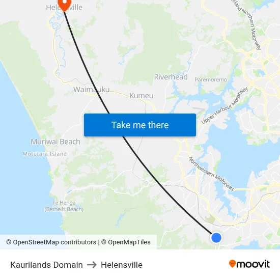 Kaurilands Domain to Helensville map