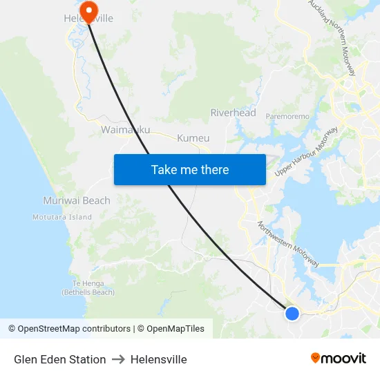 Glen Eden Station to Helensville map