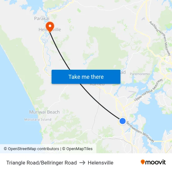 Triangle Road/Bellringer Road to Helensville map
