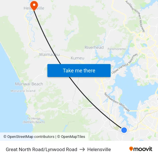 Great North Road/Lynwood Road to Helensville map