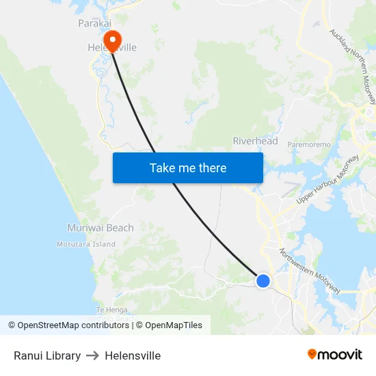 Ranui Library to Helensville map