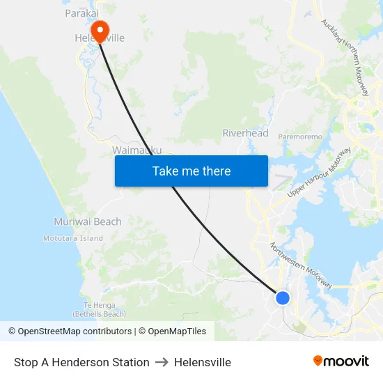 Stop A Henderson Station to Helensville map