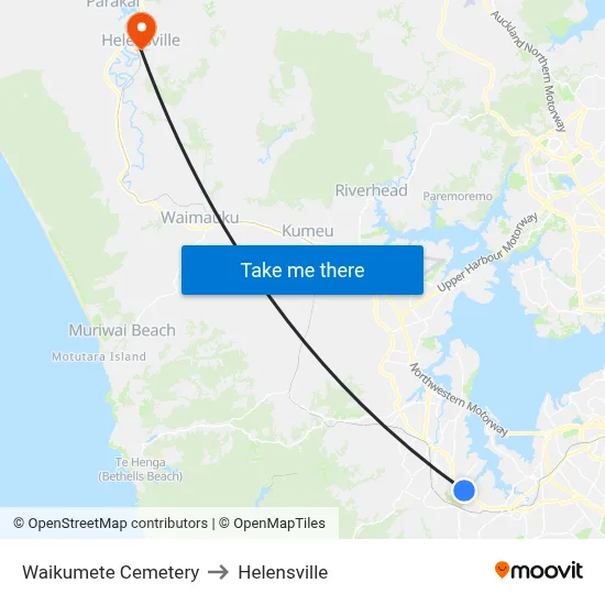 Waikumete Cemetery to Helensville map